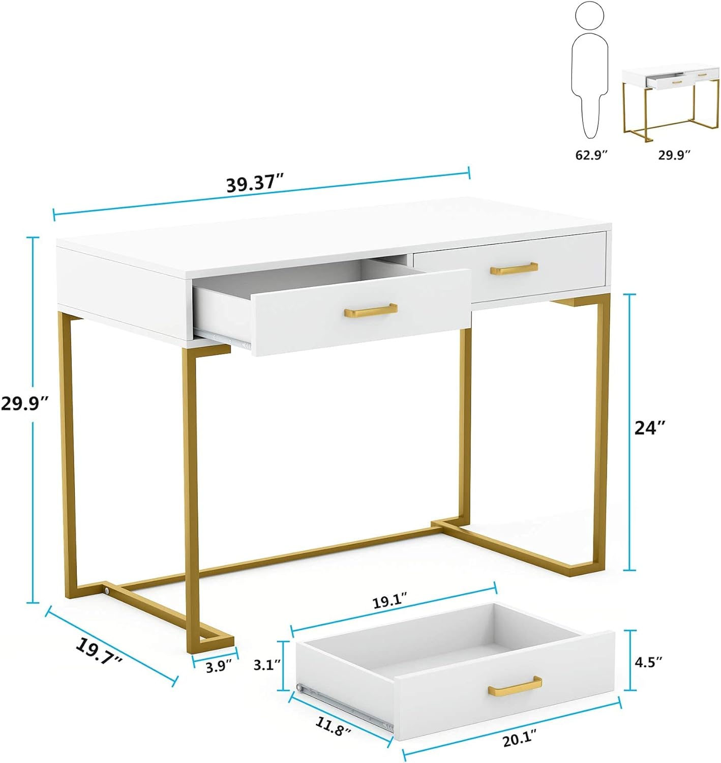 40" Computer Writing Desk with 2 Drawers